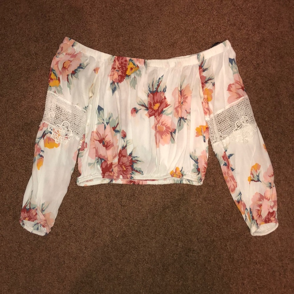 forever 21 floral off the shoulder crop top